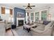 Cozy living room featuring a fireplace, comfortable seating, and ample natural light at 210 Olde Liberty Dr, Youngsville, NC 27596