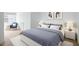 Modern bedroom featuring light blue paint, a bed with gray comforter and pillows, and a window at 428 Grand Pointe Dr, Garner, NC 27529