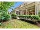 Spacious backyard featuring a covered porch, green lawn, and privacy landscaping at 449 Christian Creek Pl, Cary, NC 27519