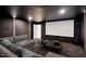 Immersive theater room with a large screen, comfortable seating, and moody lighting for the perfect movie night at 6701 Green Hollow Ct, Wake Forest, NC 27587