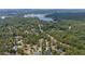 Panoramic aerial view showcasing the lake and the surrounding neighborhood and lush trees at 74 Dove Trl Trl, Sanford, NC 27332