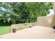 Well-maintained wooden deck overlooking a lush green backyard at 906 Stuart Dr, Mebane, NC 27302