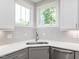 Kitchen detail showcasing gray cabinets, gray backsplash, and stainless steel sink at 5215 Goshawk Ln, Graham, NC 27253