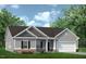 Charming one-story home with gray siding, brick accents, and a well-manicured lawn on a sunny day at 1234 Sirius Lot 6 Dr, Sanford, NC 27330