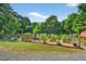 Established garden with a variety of raised beds, a bench, and wooden fencing at 133 Acorn Ln, Pittsboro, NC 27312