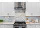Gourmet kitchen showcasing stainless steel range and hood with stylish backsplash and cabinetry at 300 Ledge Manor Dr, Holly Springs, NC 27540