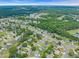 Expansive aerial view showcasing a lovely neighborhood with tree-lined streets at 104 Roscommon Ln, Clayton, NC 27520