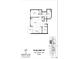Floor plan showing a one bedroom, one and a half bath apartment with a den, kitchen, living area, and patio at 400 W Main St # 2007, Durham, NC 27701