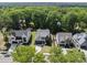 An aerial view of a neighborhood featuring homes with landscaped yards, tree-lined streets, and verdant surroundings at 5307 Dixon Dr, Raleigh, NC 27609