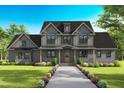Rendering of a charming gray two-story home with a walkway lined with pink and white flowers at 133 Slocum Ct, Wendell, NC 27591