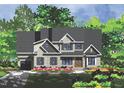 A rendering of a two-story home with stone and siding, and professionally landscaped front yard at 2909 Frances Marie Ln, Raleigh, NC 27603