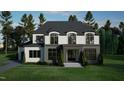 Rendering of a two-story home featuring black window frames, grey brick, and a well-manicured lawn at 2728 Trifle Ln, Wake Forest, NC 27587