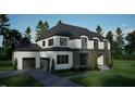 Rendering of a two-story home featuring black window frames, grey brick, and a driveway at 2728 Trifle Ln, Wake Forest, NC 27587