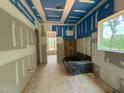 Unfinished bathroom with drywall and blue paint, showing potential for customization and design at 111 Gaines Trail, Pittsboro, NC 27312