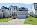 Inviting two-story home with gray siding, complemented by a well-kept lawn and a two-car garage at 413 Edison Rail Ln, Knightdale, NC 27545