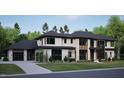 Modern luxury home featuring a three car garage with a concrete driveway at 4908 Foxridge Dr, Raleigh, NC 27614