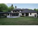 Luxury rear exterior featuring covered patio, large windows, and swimming pool at 4908 Foxridge Dr, Raleigh, NC 27614