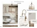 Kitchen design board featuring fixtures, backsplash, vent hood, countertops, and cabinet color at 67 Ridgeline Ct # 7, Pittsboro, NC 27312