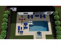 Rendering of a backyard pool with patio furniture and ample space for entertaining at 662 Manchester Dr, Raleigh, NC 27609