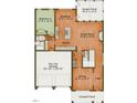 Layout of the first floor, including the kitchen, garage, and living spaces at 100 Mossy Falls Way, Wendell, NC 27591