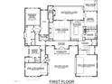 First floor plan outlining primary suite, kitchen, Gathering room, foyer, garages, and outdoor living spaces at 216 Dartmouth Rd, Raleigh, NC 27609