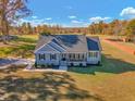 An elevated image of a beautiful gray home in a well kept community on a sunny day at 3217 Satterwhite Point Rd, Henderson, NC 27537