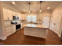 Well-lit kitchen featuring a large island, stainless appliances, and white cabinets at 102 Roma Gora Ct, Princeton, NC 27569