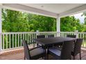 Inviting covered patio with an outdoor dining area, perfect for enjoying the scenic wooded view at 600 Mathiola Dr, Wendell, NC 27591