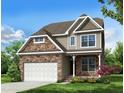 Rendering of a charming two-story home with stone accents, a two-car garage, and well-manicured landscaping at 116 Arundel Dr, Archer Lodge, NC 27527