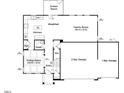 First floor floorplan featuring an open kitchen, Gathering room, dining room, and a 2 bay garage at 199 Shelby Meadow Ln, Angier, NC 27501
