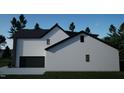 Home exterior featuring gray siding, a black roof and trim, plus an attached, two car garage at 60 Chestnut Oak Dr, Youngsville, NC 27596