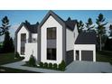 Modern two-story home with a black roof, dark gray siding, white accents, and an attached two-car garage at 60 Chestnut Oak Dr, Youngsville, NC 27596