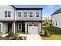 New two-story townhouse featuring a one car garage, gray siding, and manicured landscaping at 709 Jamescroft Way, Rolesville, NC 27587