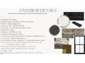 Material selections for the home's exterior include Moire Black shingles, Greek Villa siding, and Osage Ledge stone at 12 Cabin Crk, Pittsboro, NC 27312