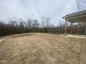 Backyard with covered porch, newly laid sod, and view of wooded area at 9349 Kitchin Farms Way # 463, Wake Forest, NC 27587