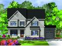 Illustration of a home with gray siding, black roof, shutters, and a manicured front yard at 190 Broadleaf Ln, Louisburg, NC 27549