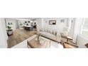 Stylish living room with hardwood floors, modern furniture, and an open layout with the kitchen at 942 Allen Park Dr, Knightdale, NC 27604