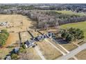 Wide aerial view showing multiple houses and surrounding farm land at 10080 Nc-39, Middlesex, NC 27557