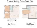 Two-story home featuring two bedrooms, living room, kitchen and two baths at 3 Moss Spring Ct, Durham, NC 27712