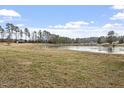 Scenic pond view surrounded by trees and open grassy area under a partly cloudy sky at 133 John Winstead Rd, Louisburg, NC 27549