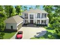 Contemporary two-story home featuring a manicured lawn and a private two-car garage at 180 Bur Oak Ct, Pittsboro, NC 27312