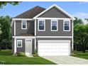 Two-story home with gray siding, white trim, and a two-car garage at 4937 S Trout Crest, Raleigh, NC 27604