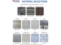 Material selections for a new home construction, including stone, siding, laminate, and granite at 121 Northwood Dr, Fuquay Varina, NC 27526