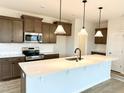 Modern kitchen featuring white quartz countertops and dark wood cabinets at 6 Nettle Ln # 245, Clayton, NC 27520