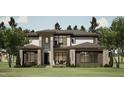 New two story home with contemporary design, featuring stone and metal accents, and dark trim windows at 403 Carolyn Ct, Cary, NC 27511