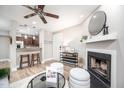 Open concept living space with kitchen, fireplace and seating area at 3805 Chimney Ridge Pl # 008, Durham, NC 27713