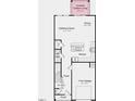 Layout of the first floor with a kitchen, gathering room, dining area and one-car garage at 8714 Wardle Ct, Wake Forest, NC 27587
