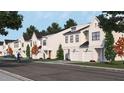 Street view featuring townhomes with black roofs, white siding, and front-entry garages at 935 Selby Ave, Durham, NC 27713