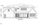 Rear elevation blueprint with multiple windows, screened porch, and column details at 945 Wilbon Rd, Holly Springs, NC 27540