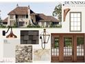 A design board with a rendering of the home's stone exterior, roofing, and front door selections at 364 Brook Green Ln # 29, Pittsboro, NC 27312